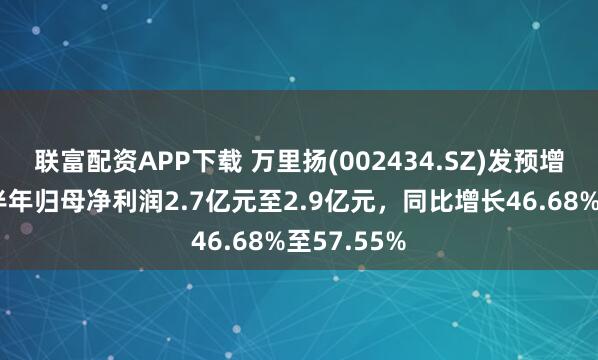 联富配资APP下载 万里扬(002434.SZ)发预增，预计上半年归母净利润2.7亿元至2.9亿元，同比增长46.68%至57.55%